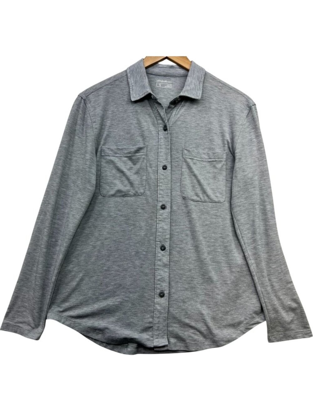 Eddie Bauer Women's Button-Up Shirt Long-Sleeve Size S Heathered Gray Pockets